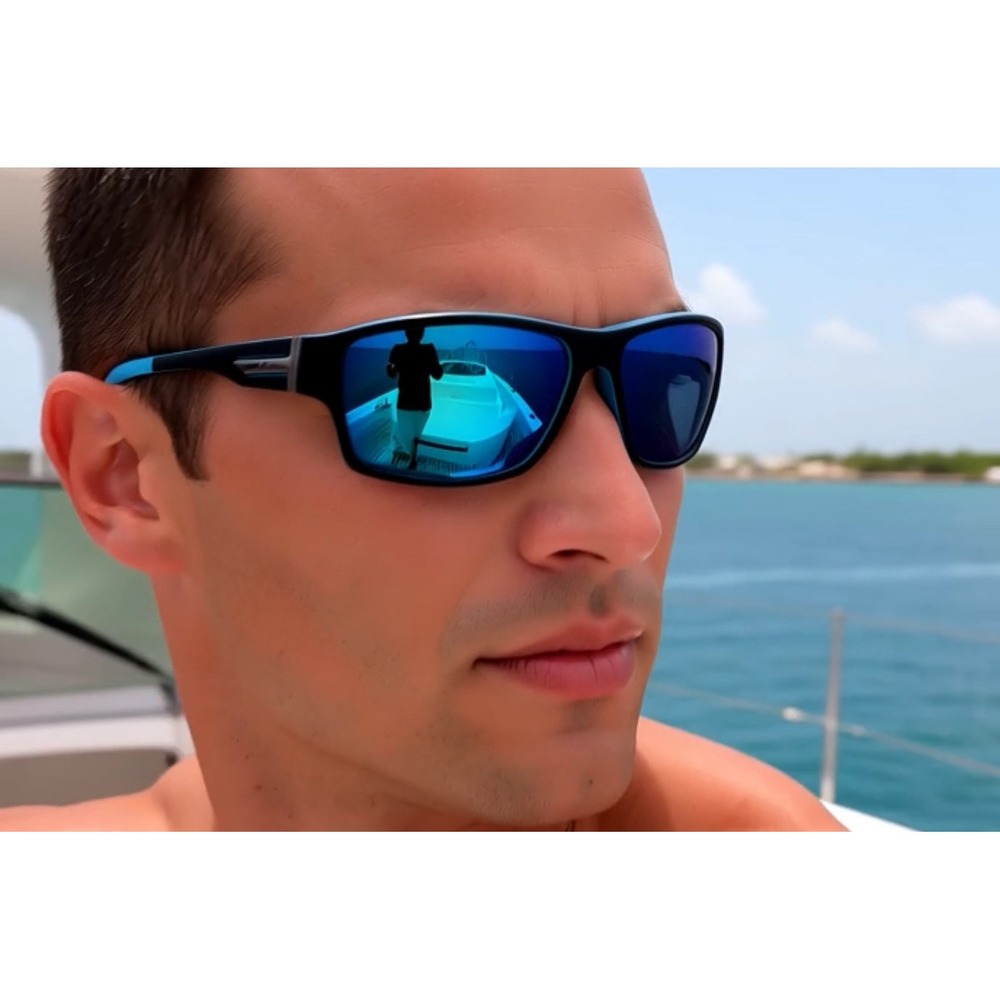 Polarized Sunglasses Men Driving Fishing Square Frame Blue Mirror Lens Gafas New